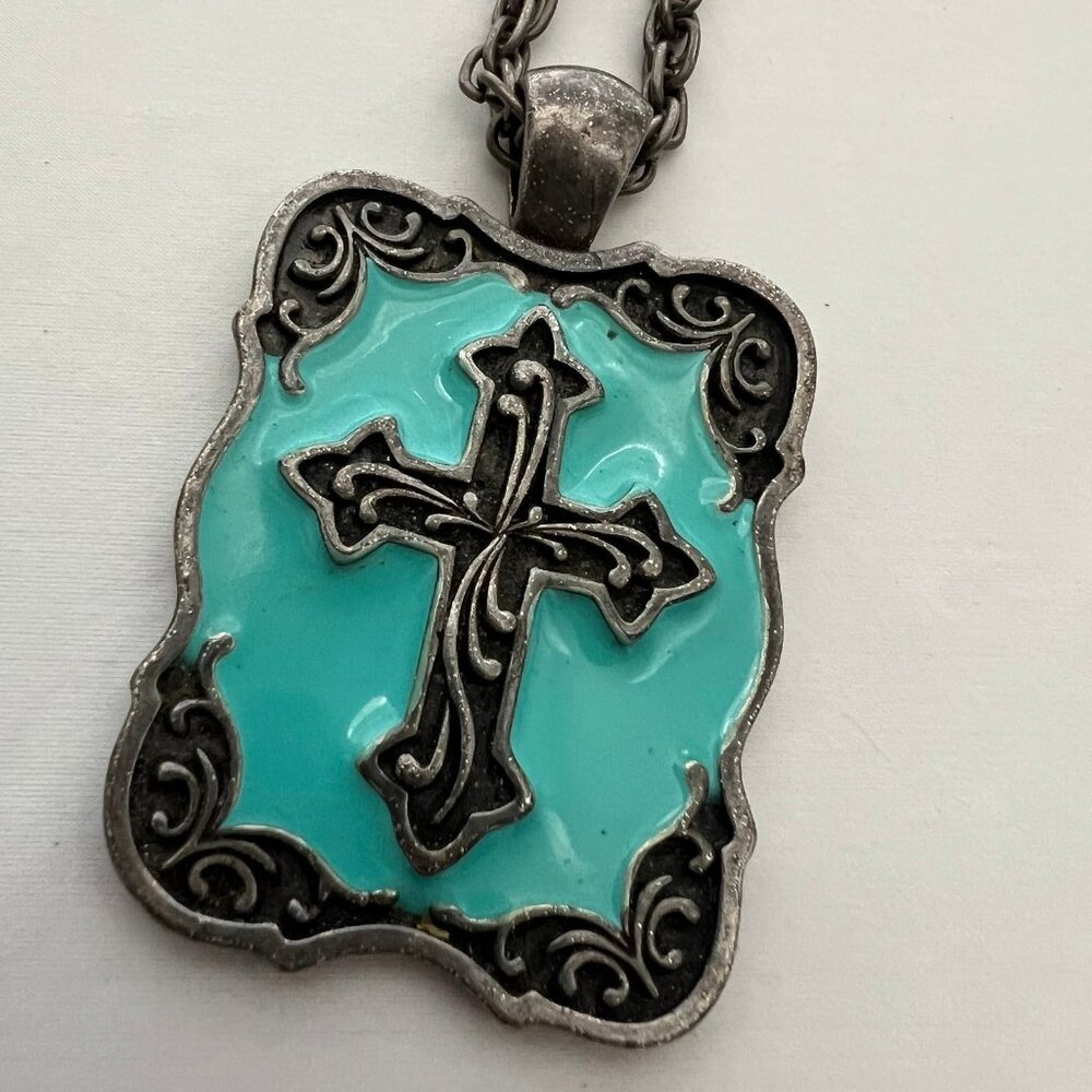 Large Statement Rectangle Cross Pendant Silver To… - image 6